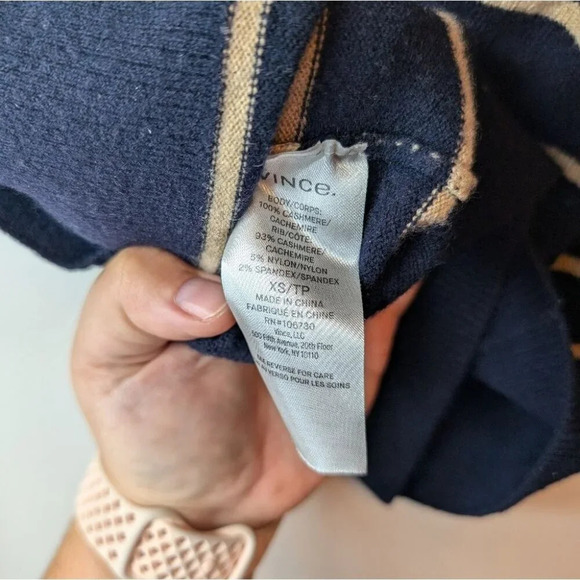 Vince Striped Blue & Tan Overlay Cashmere Crew XS Woman - Picture 10 of 10